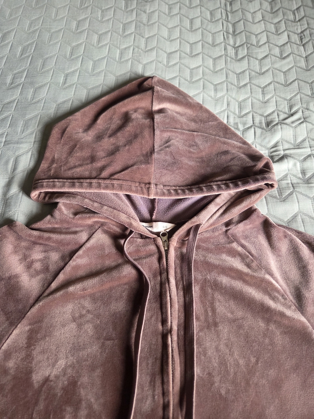 Bluenotes Velour Zip Hoodie Mauve Pink Cropped Soft Velvet Feel Size L - Picture 3 of 6